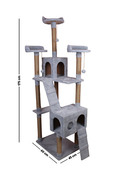 Nursoft Cat City 3 Katlı 2 Yuvalı Dayanıklı Kedi Oyun Evi ve Kedi Tırmalama Tahtası