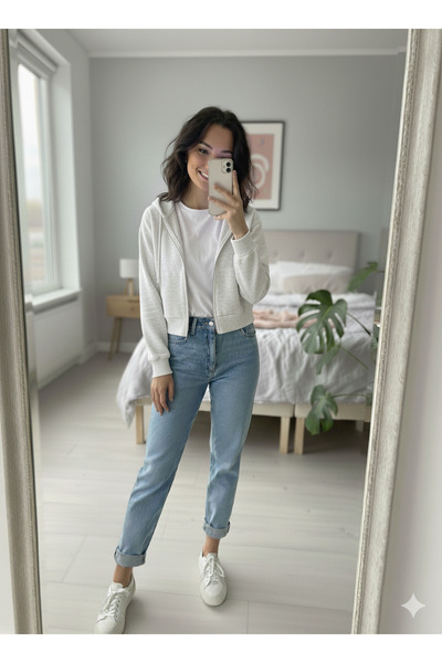 Ceylen Crop pentru femei cu glugă și fermoar, cu 3 fire, Swea tricou