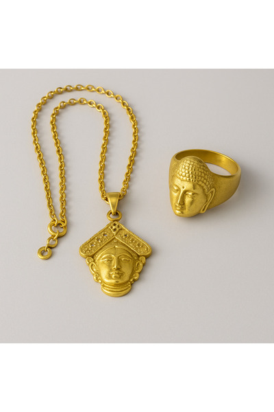 Z&T ACCESORIES ALTIN RENKLİ BUDDHA KOLYE VE YÜZÜK SETİ