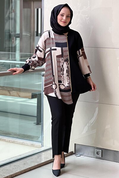 Ghisa Asymmetrical Zippered Satin Knitwear Combination Tunic