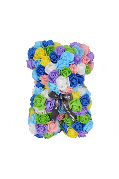 velve Ursulet floral multicolor din Trandafiri 25 cm, decorat manual, cutie c...