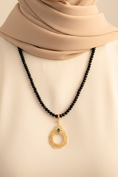 TwinsCollection Çeyrekli Altın Uyumlu 6mm Siyah Boncuk Kolye - Altın Takılan ...