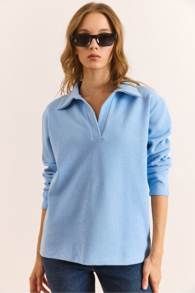 Olalook Bluză pentru femei Baby Blue cu guler polo Selanik BLZ-19002810