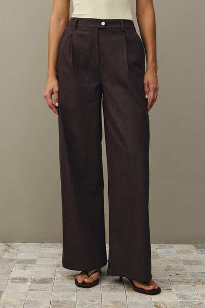 Fahhar Relaxed Fit Palazzo Denim Pants Brown