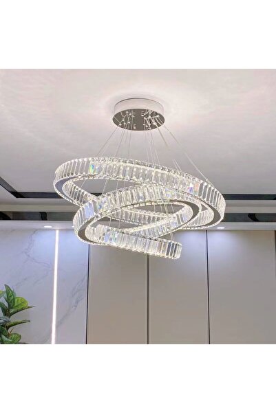 ALC-Shop LED Chandelier, Crystal and Metal, 120W, Dimmable, Adjustable Height, Cold/Warm/Neutral Light