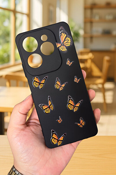 Vip Case İNFİNİX HOT 40 Uyumlu Turuncu Kelebek Desenli Silikon Darbe Emici Kl...