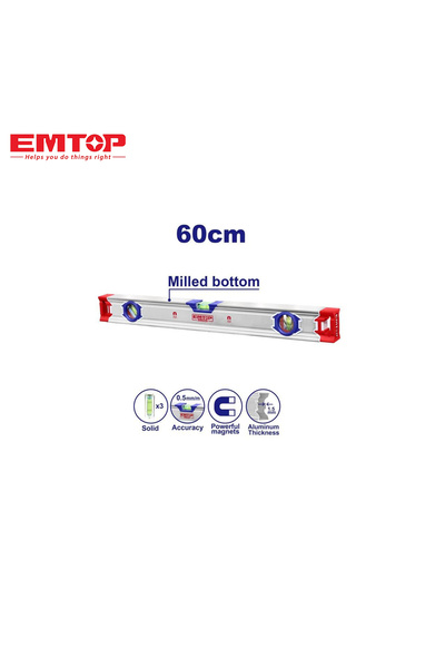 EMTOP 60cm Magnetic Water Level - High Accuracy and Strong Magnetic Stability for Professionals