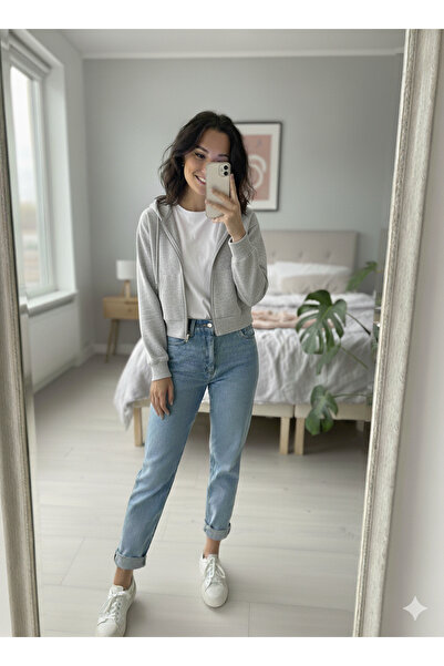 Ceylen Crop pentru femei cu glugă și fermoar, cu 3 fire, Swea tricou