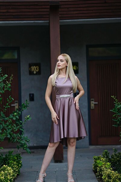 BAHARYAMAÇLI KADIN VİZON AMOR ÖNÜ KISA ARKASI UZUN ABİYE ELBİSE