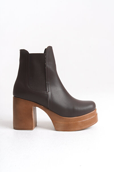 Shoesers Kadın Özel Tasarım Platform Topuklu Çift Lastikli Koyu Kahverengi Ch...