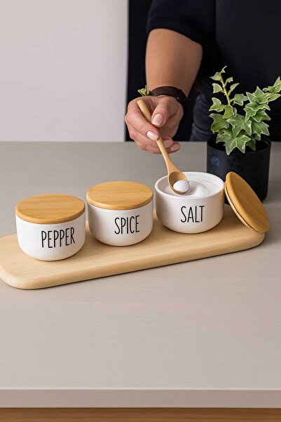TİTANEV 3lü Bambu PİNTEREST Kapaklı Cam Kavanoz Tea/coffee/sugar