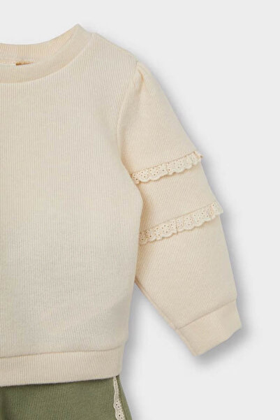 DeFacto 2'li Sweatshirt Eşofman Altı Haki Kız Bebek Alt-Üst Takım G0081A5/KH461