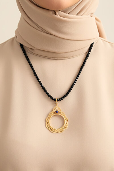 TwinsCollection Tamlı Altın Uyumlu 6mm Siyah Boncuk Kolye - Altın Takılan Kolye