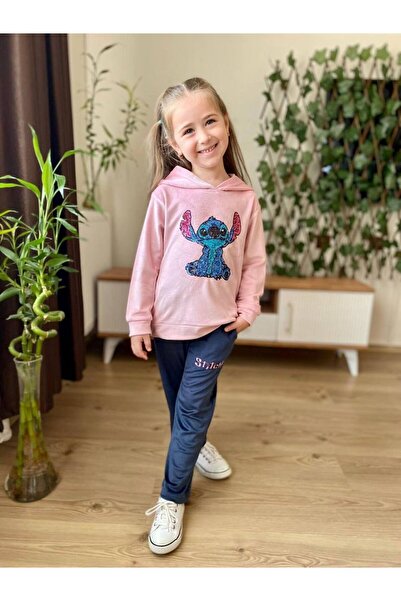 ANKANOVA Set de trening pentru fete cu imprimeu Pulli Swea tricou din țesătură catifea de culoare somon