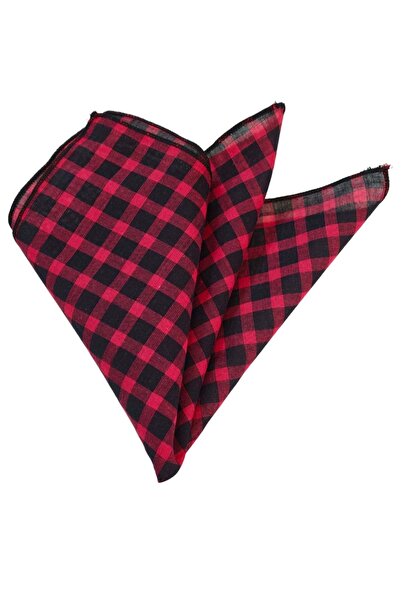 Exve Exclusive Black Red Gingham Cotton Woven Pocket Accessory Collar Handkerchief