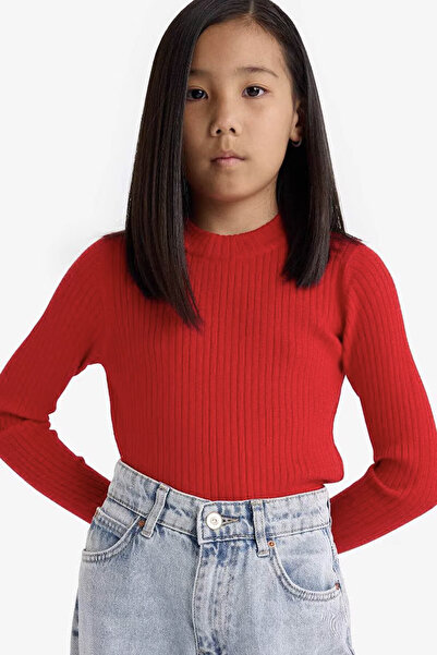 DeFacto Fitted Crew Neck Ribbed Red Girls' Sweater E9849A8/Rd117