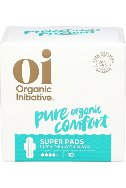 Oİ Organic Initiative Super Ultra Thin Pads with Wings, Organic Cotton, 10 Count