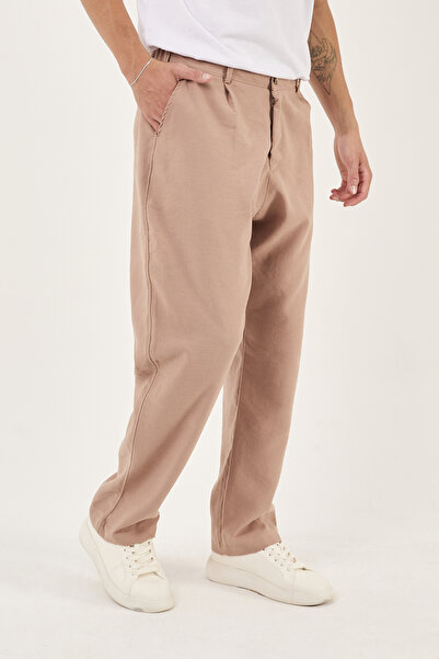No Way Erkek Pileli Beli Lastikli Fermuarlı Baggy Basic Pantolon
