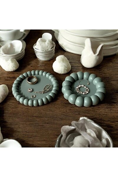 MİREVA Yeşil takı tabağı, dekoratif el yapımı taş tozu, yuvarlak düzenleyici, makyaj veya giriş dekoru