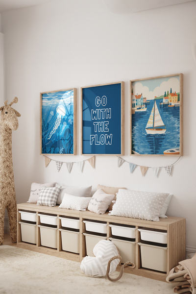 Posteria 3'lü İskandinav Çocuk Odası Dekoru, Okyanus Serisi, Duvar Dekoru, Çe...