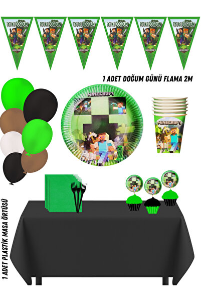 HAPPYLOOPPARTY MiNecRaFt 24 Kişilik Doğum Günü Parti Süsleri Seti