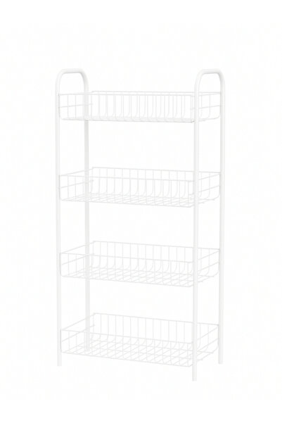 Emkatex 4 Katlı Beyaz Kitaplık & Ayakkabılık, Banyo, Mutfak, Oyuncak Rafı Metal Kitaplık 80x40x23