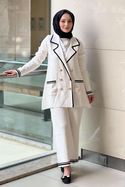 Ghisa Double-Breasted Collar Knitwear Blazer Trousers Set