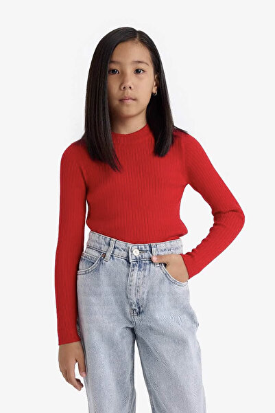 DeFacto Fitted Crew Neck Ribbed Red Girls' Sweater E9849A8/Rd117