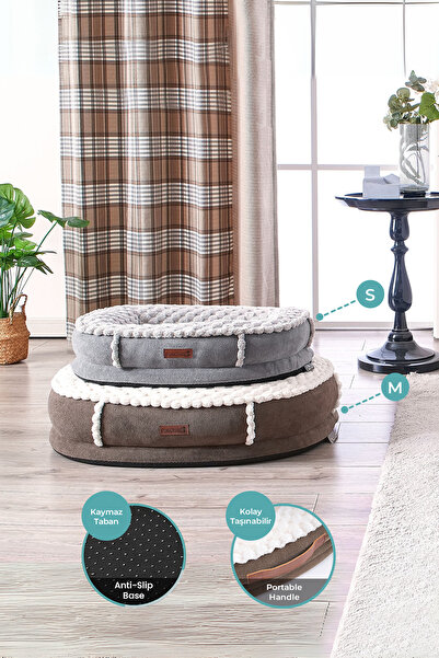 Evlen Home Collection Kürk Peluş Ortopedik Kedi Köpek Evcil Hayvan Yatağı PatiChill Yıkanabilir Simba Lüks Krem
