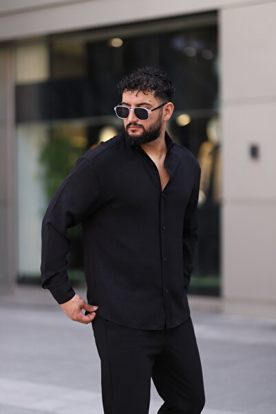 Bürke Ayrobin Long Sleeve Black Color Half Oversize Men's Shirt