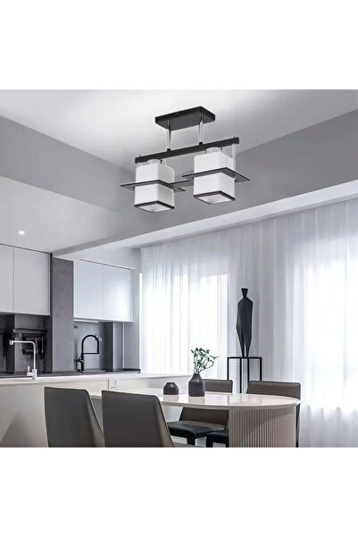 ALC-Shop Lustra Clasica Aramis cu Lemn Abajur Patrat 2X E27 Alb Negru