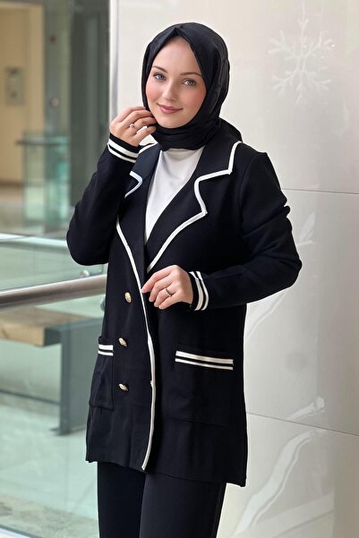 Ghisa Double-Breasted Collar Knitwear Blazer Trousers Set