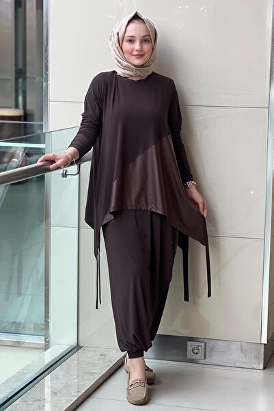Nurcan Çetin Leather Detailed Tunic Shalwar Set
