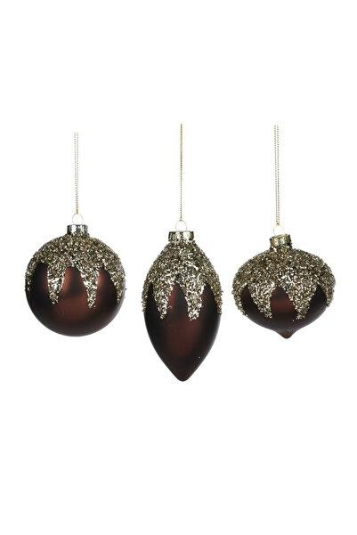 BraziPremium Set de 3 globuri de Crăciun în formă de lacrimă, sticlă, 8 cm