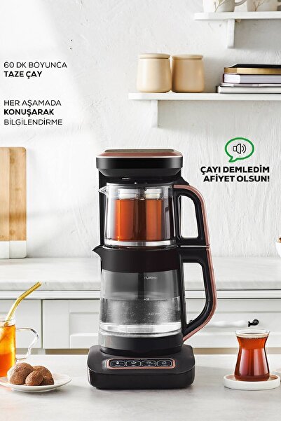 Karaca Çaysever Robotea Pro Connect 4 in 1 Konuşan Cam Çay Makinesi Rosegold