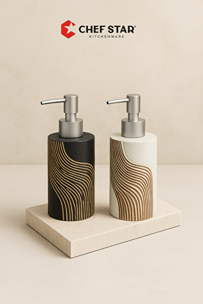 Chefstar AHŞAP DESENLİ PORSELEN SIVI SABUNLUK – MODERN VE ŞIK TASARIM