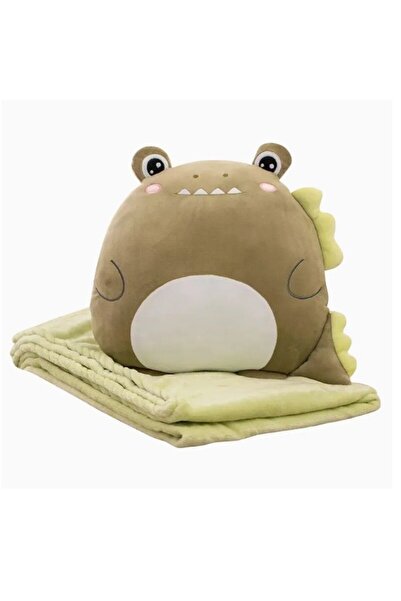 Flippy 2-in-1 Blanket for Bed or Sofa, Flippy, Crocodile Toy Model with Storage, Microfiber, 1 x 1.7 m, Gre