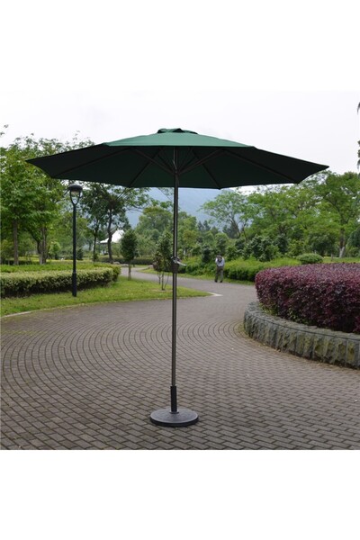 Flippy Sun Umbrella, Flippy, Diameter 2.70 m, Height 2.80 m, 9 Arms, Crank, Rod Diameter 35 mm, Tilt, Green