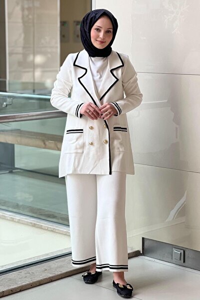 Ghisa Double-Breasted Collar Knitwear Blazer Trousers Set