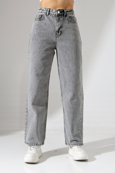 CARLA MARA Women's Gray High Waist Wide Leg Jeans