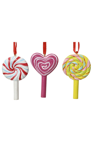 BraziPremium Set de 3 ornamente de brad în formă de acadele, 6 cm, rășină, mu...