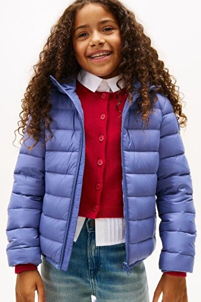 Tommy Hilfiger Unisex Çocuk Normal Kalıp Kapüşonlu Dolgulu Şişme Mont - Lila