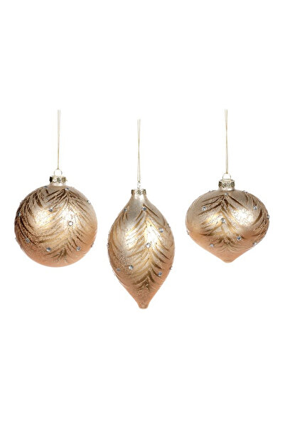 BraziPremium Set de 3 globuri de Crăciun aurii antice, sticlă, 10 cm
