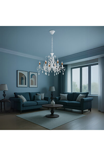 Alista Home Candelabru DELLI SANTI 6 xE 14, Diametru 49 cm, Alb, Inaltime Reglabila