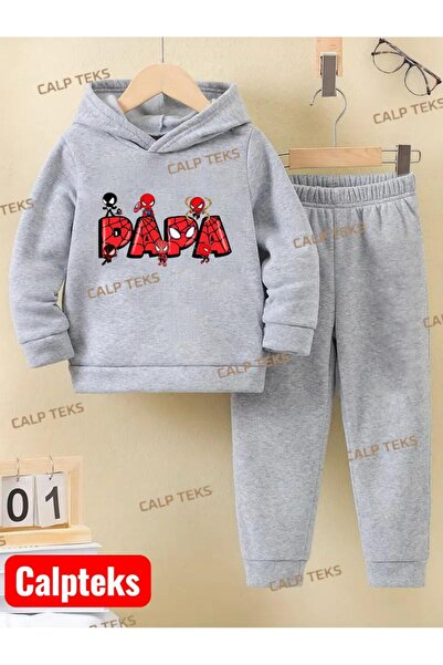 CALP TEKS طقم رياضي للأطفال من القطن السميك المطبوع عليه طباعة العنكبوت والبابا