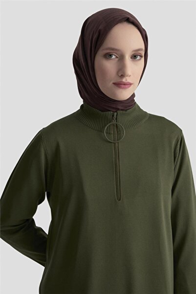 Armine Fermuar Detaylı Triko Tunik 25KTD4113 Haki