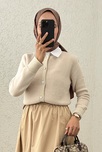 zhrcelebi كارديجان تريكو من القطيفة 00119 - لون حجري