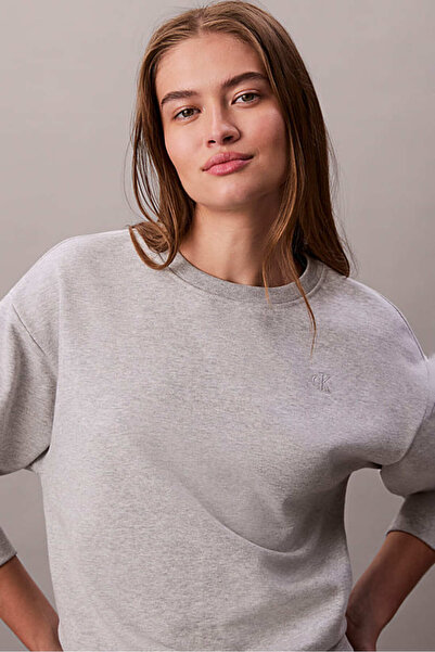 Calvin Klein Kadın Rahat Kalıp Bisiklet Yaka Sweatshirt - Gri Melanj