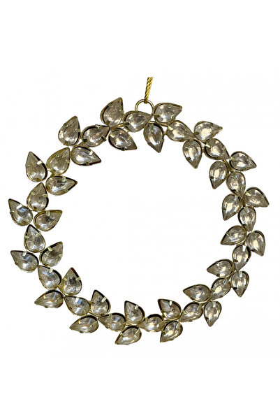 BraziPremium Ornament de Crăciun, model bijuterie, ramă cu pietre, 13 cm, auriu