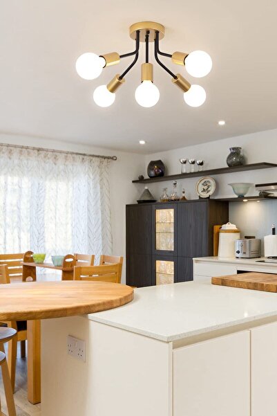 Uçar Amore Sputnik Retro Tarz Mutfal Oturma Odası Hol Için Beşli Avize Ampülsüz